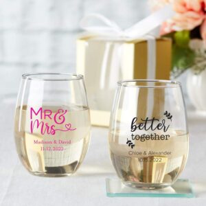 kate aspen 9 oz. personalized stemless wine glass - 36pcs/silver - custom wedding favors and bridal shower party favors with customized designs text lines