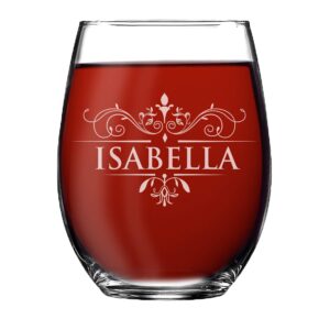 the wedding party store, personalized 15oz stemless wine glass - custom engraved with any name and initial
