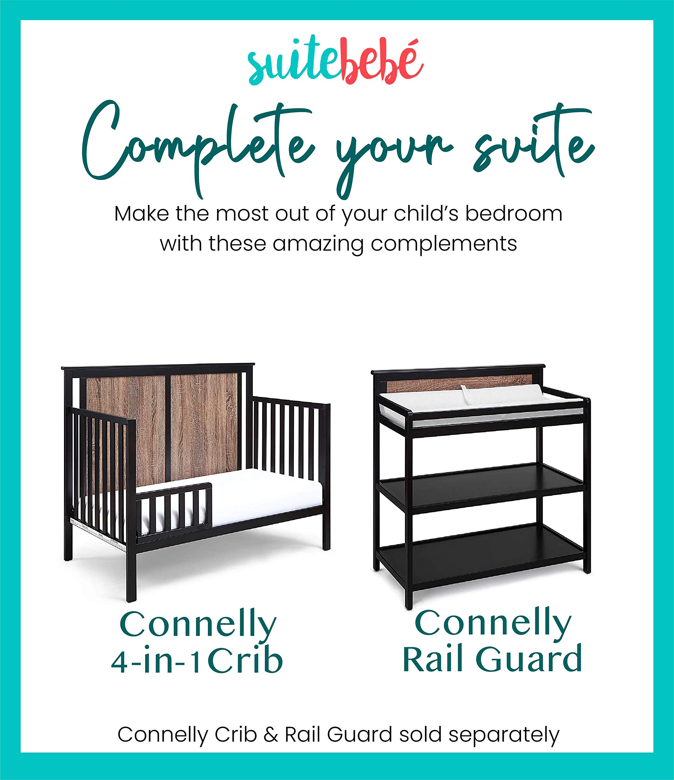 Suite Bebe Connelly Crib to Conversion Kit Only Adjustable in Quick Ship, Black