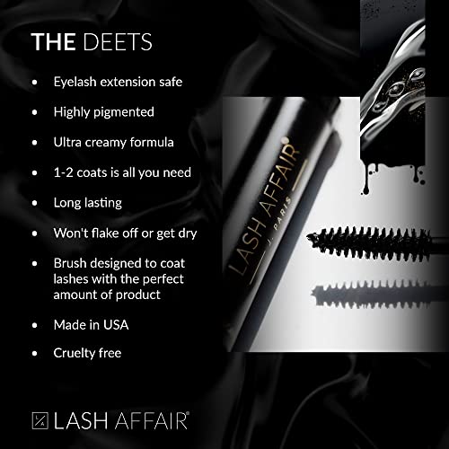 Lash Affair Eyelash Mascara Eyelash Extensions Safe, Black Liquid Lash Extensions Bottom Lash Mascara for False Lashes, Highly Pigmented, Long Lasting, Non-Flakey, Cruelty-Free, 4-Month Supply