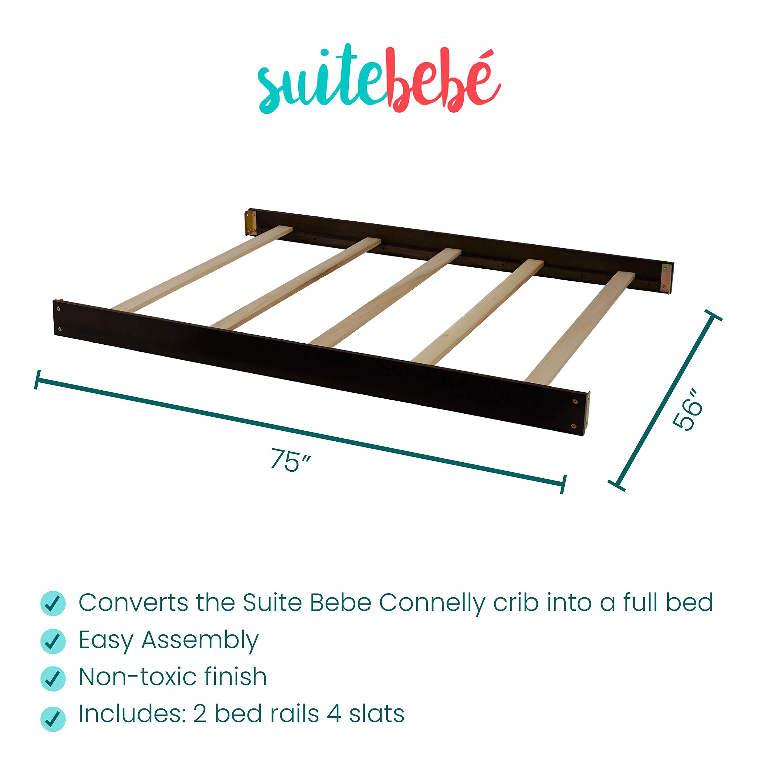 Suite Bebe Connelly Crib to Conversion Kit Only Adjustable in Quick Ship, Black