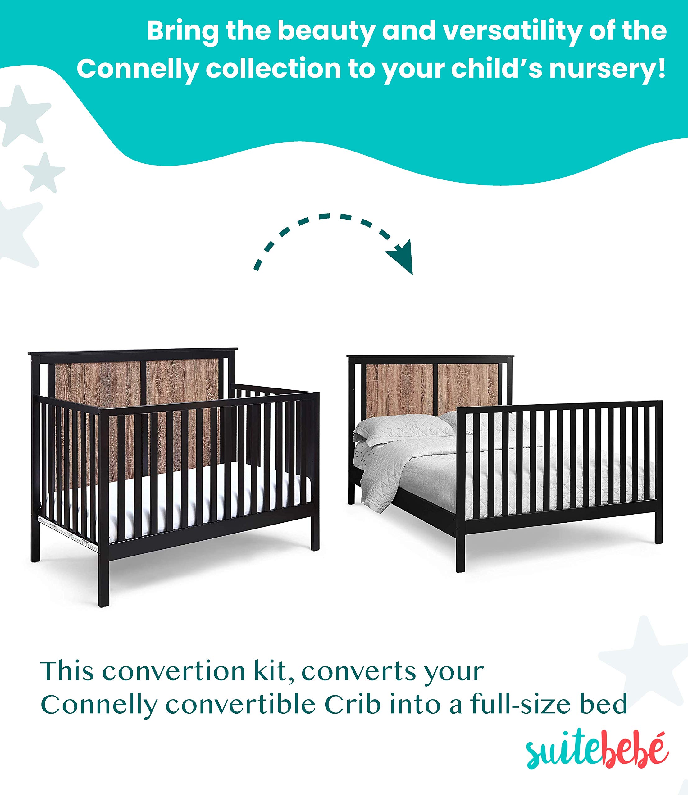 Suite Bebe Connelly Crib to Conversion Kit Only Adjustable in Quick Ship, Black