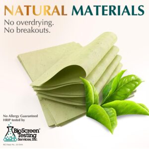 Natural Green Tea Oil Blotting Sheets for Face - 25% Larger Sheets (4.7x3”) - 300 Makeup Friendly Blotting Papers for Face - Easy Dispensing Oil Absorbing Sheets for Face