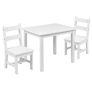 flash furniture kyndl kids solid hardwood table and chair set for playroom, bedroom, kitchen - 3 piece set - white