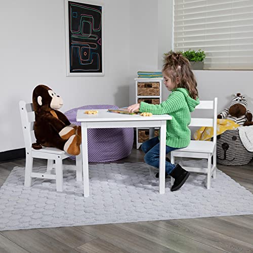 Flash Furniture Kyndl Kids Solid Hardwood Table and Chair Set for Playroom, Bedroom, Kitchen - 3 Piece Set - White