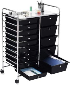 giantex rolling storage cart with 15 drawers, mobile book paper organizer tools trolley with wheels, ideal for school, office, home (black)