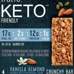 :ratio KETO Friendly Crunchy Bars, Vanilla Almond, Gluten Free Snack, 4 ct