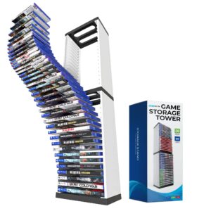 Skywin PS5 Game Holder and Video Game Storage Organizer (White) - 36 CD Storage Disk Tower for PS5 DVD Storage