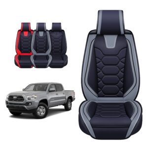 oasis auto toyota tacoma accessories seat covers 2005-2025 custom fit leather truck cover protector cushion crew double extended cab trd(sport front pair, black&gray)