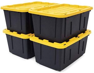 extreme duty 27 gal. tough storage bin in black 4 pack with lids