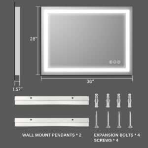 Butylux 36x28 inch LED Lighted Bathroom Mirror with Anti-Fog, Wall Mounted Vanity Mirror with Smart Touch Button, Memory Function, Adjustable Warm White/Natural/Daylight Lights(Horizontal/Vertical)