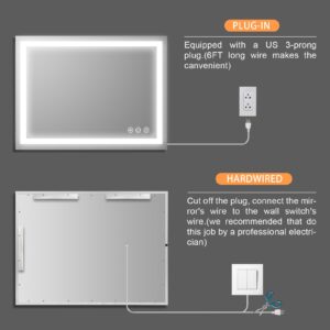 Butylux 36x28 inch LED Lighted Bathroom Mirror with Anti-Fog, Wall Mounted Vanity Mirror with Smart Touch Button, Memory Function, Adjustable Warm White/Natural/Daylight Lights(Horizontal/Vertical)