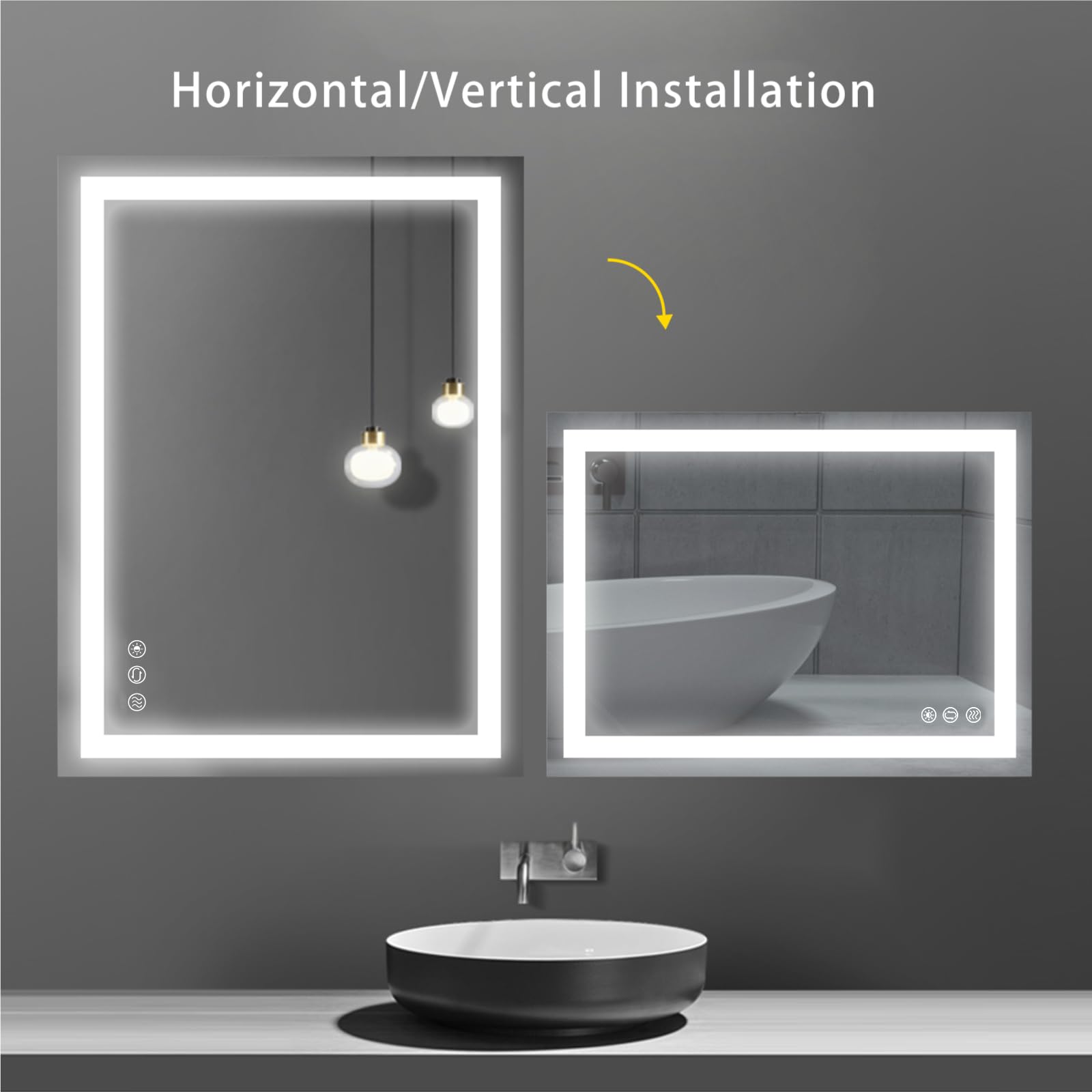 Butylux 36x28 inch LED Lighted Bathroom Mirror with Anti-Fog, Wall Mounted Vanity Mirror with Smart Touch Button, Memory Function, Adjustable Warm White/Natural/Daylight Lights(Horizontal/Vertical)