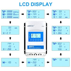 EPEVER MPPT Solar Charge Controller 30A 12V 24V Auto Max PV 100V Solar Panels Common Negative Ground Upgraded Regulator, LED & LCD & 5 Keys for Gel Sealed Flooded Lithium User Types (XTRA3210N)