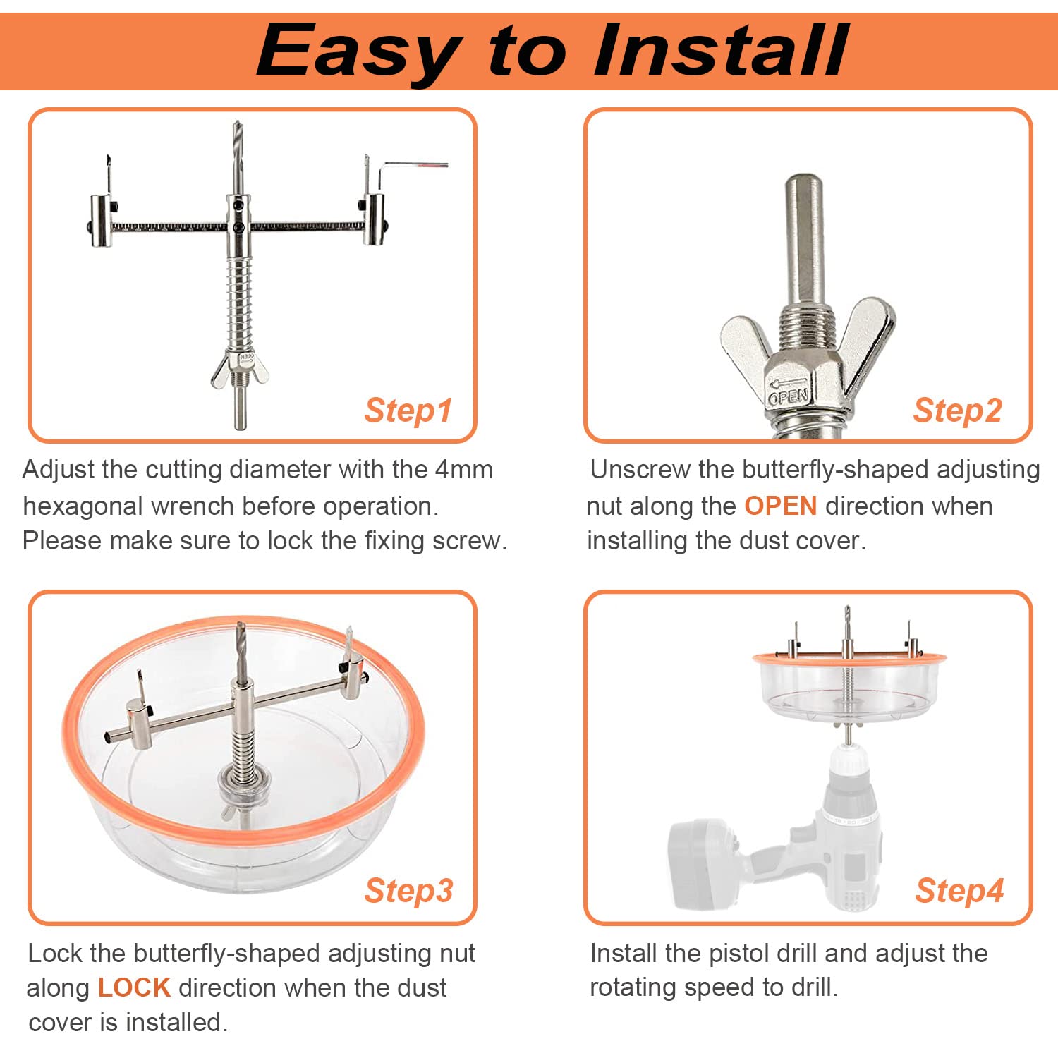 Toolly Adjustable Hole Saw Cutter Kit 1-5/8" to 8" (40-200mm) Twin Blade Circle Hole Saw Cutter with ABS Dust Shield for Making recessed Lights, Speaker Holes or Ventilation Holes