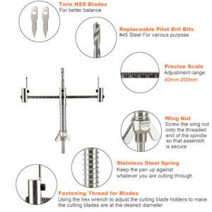 Toolly Adjustable Hole Saw Cutter Kit 1-5/8" to 8" (40-200mm) Twin Blade Circle Hole Saw Cutter with ABS Dust Shield for Making recessed Lights, Speaker Holes or Ventilation Holes