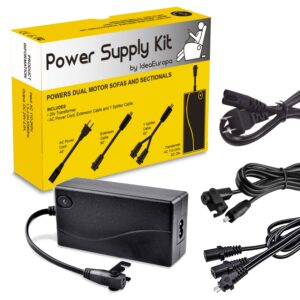 universal dual power supply transformer kit for electric reclining furniture power recliner, lift chairs, sofa or sectionals - 29v 2a ac power cord cable, extension cable and y cable (not a battery)