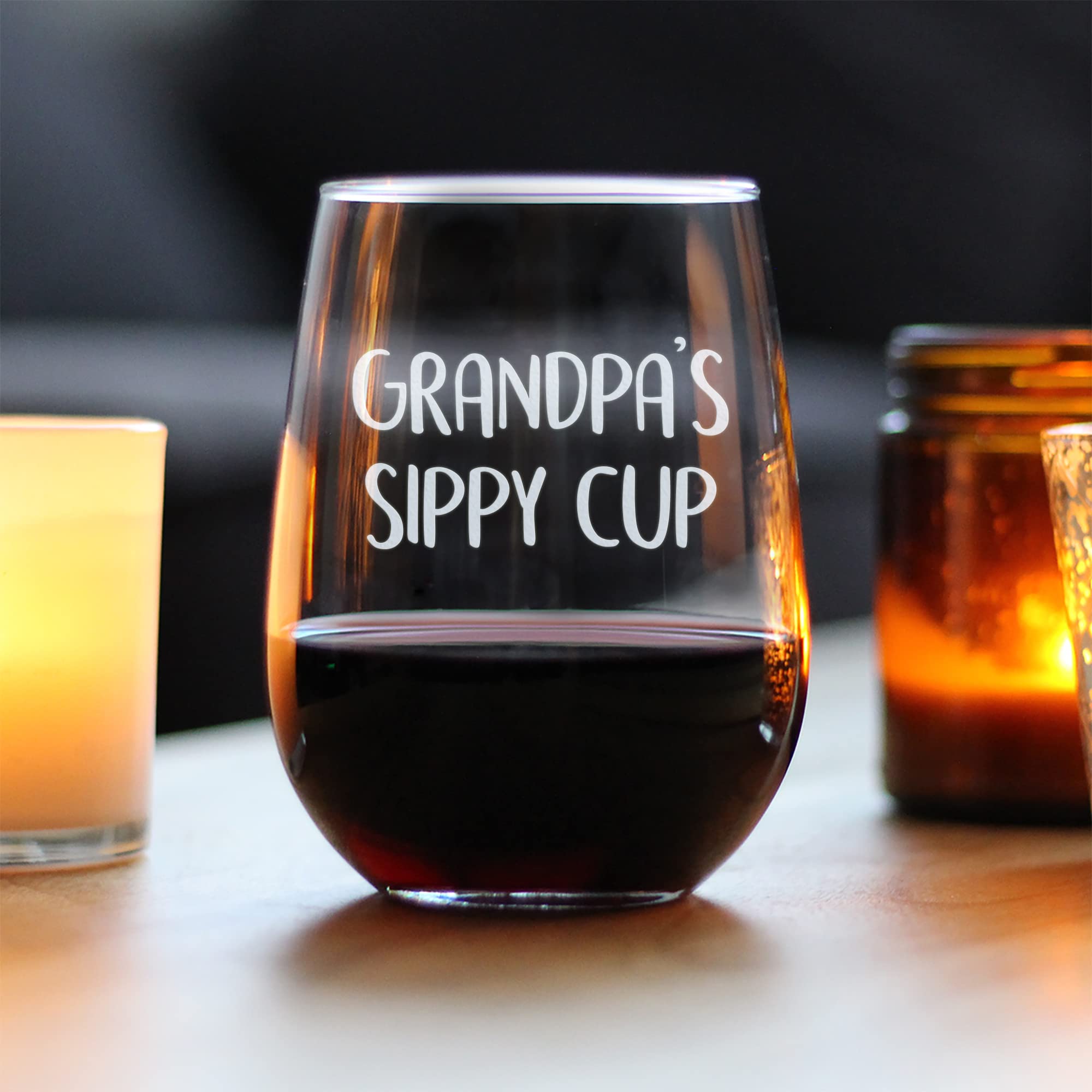 Grandpa's Sippy Cup - Stemless Wine Glass Gift for Grandfathers - Fun Birthday Glasses - Large