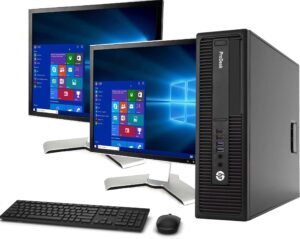 hp 600 g2 sff computer desktop pc, intel core i5-6500 3.2ghz processor, 8gb ram, 128gb m.2 ssd, 1tb hdd,wireless keyboard & mouse, wifi | bluetooth, new dual 19 monitor, windows 10 pro (renewed)