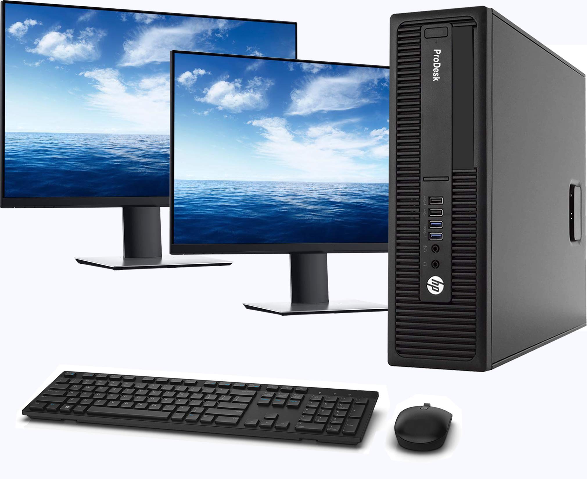 HP 600 G2 SFF Computer Desktop PC, Intel Core i5-6500 3.2GHz Processor, 16GB Ram, 128GB M.2 SSD, 1TB HDD,Wireless Keyboard & Mouse, WiFi | Bluetooth, Dual 23.8" Monitor, Win 10 Pro (Renewed)