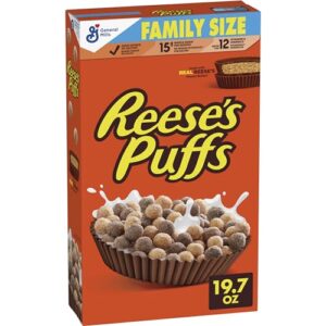 reese’s puffs chocolatey peanut butter cereal, kid breakfast cereal, family size, 19.7 oz