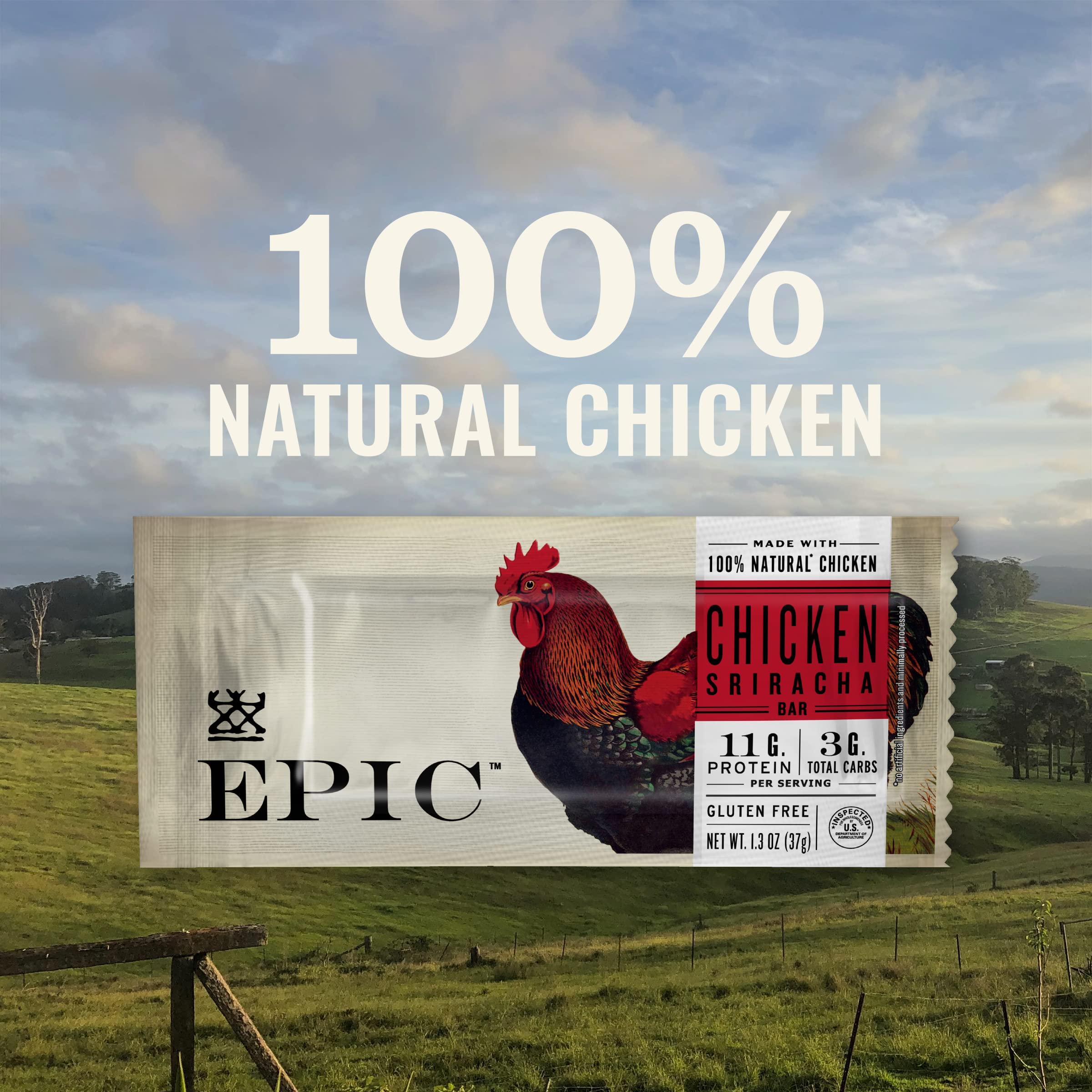 EPIC Protein Bars, Chicken Sriracha, Keto and Paleo Friendly, 1.3 oz, 12 ct