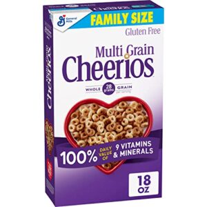 multi grain cheerios heart healthy cereal, 18 oz family size cereal box