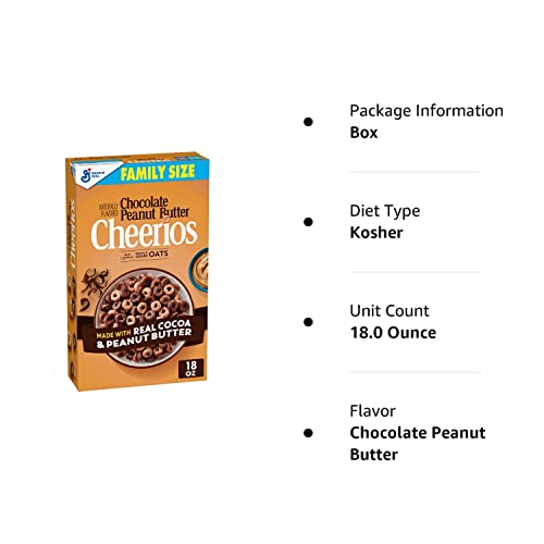 Chocolate Peanut Butter Cheerios Breakfast Cereal, Family Size, 18 OZ