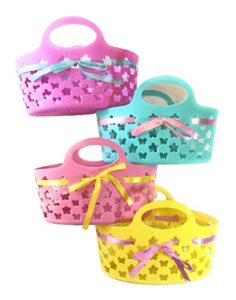 greenbrier plastic easter egg basket with handle, easter basket for egg hunt – pink, purple, blue, yellow set of 4