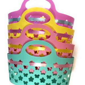 Greenbrier Plastic Easter Egg Basket with Handle, Easter Basket for Egg Hunt – Pink, Purple, Blue, Yellow Set of 4