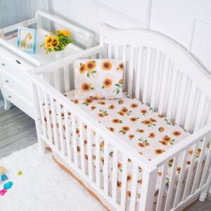 La Premura Sunflower Baby Girl Crib Bedding Set for Girls, 3-Piece Nursery Crib Set Including Crib Sheet, Blanket and Crib Skirt, Sunflower Baby Stuff, Beige & Orange