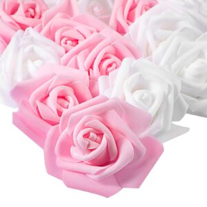 chuangdi 140 pieces valentine's day artificial foam rose head, 3 inches artificial stemless rose flower heads without stem for weddings, decor, diy