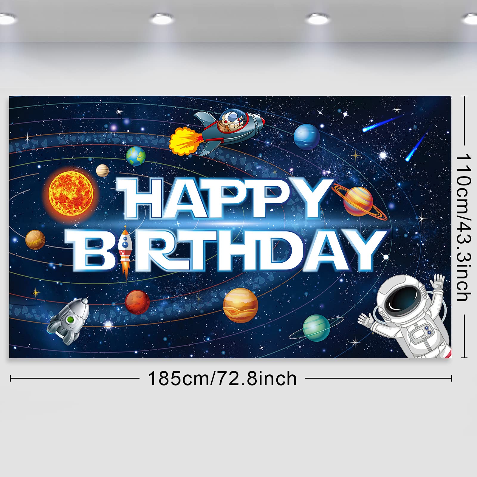 Outer Space Happy Birthday Decorations Solar System Banner Large Happy Birthday Outer Space Poster Background for Kids Boys Space Birthday Planets Party Educational Supplies, 72.8 x 43.3 Inches