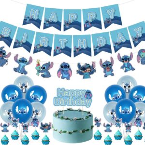 Lilo Birthday Party Decoration, Stitch Birthday Banner Cake Toppers Balloons,Stitch Theme Birthday Party Decorations