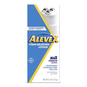 alevex topical pain relief lotion with rollerball applicator - long lasting arthritis and muscle pain relief, 2.5 oz