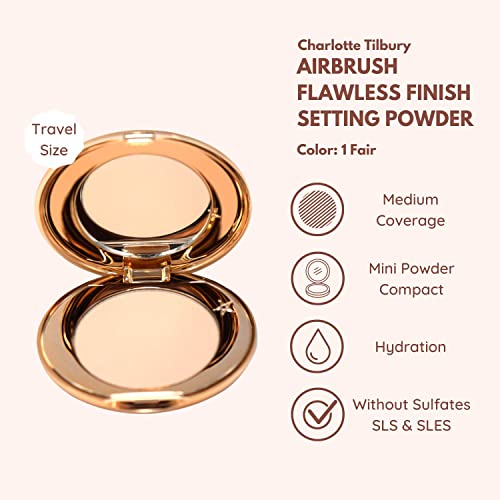 Charlotte Tilbury Mini Airbrush Flawless Finish Setting Pressed Compact Makeup Face Powder for Women - 1 Fair