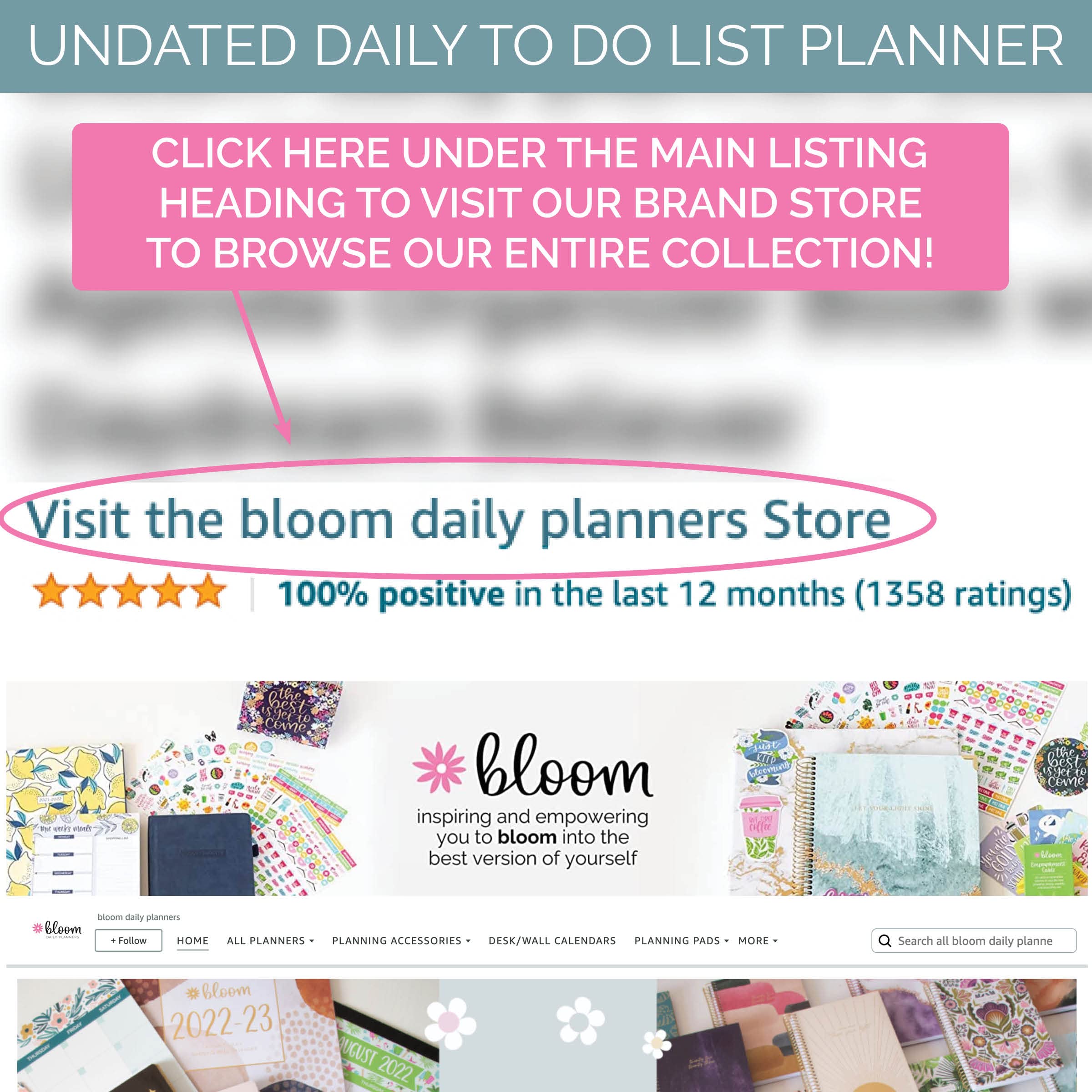 bloom daily planners New UNDATED Hardcover Calendar & Daily Bound To Do List Spiral Notebook - Notes, Goals, to Do's Planning System - 8.25" x 6.5" - Daydream Believer
