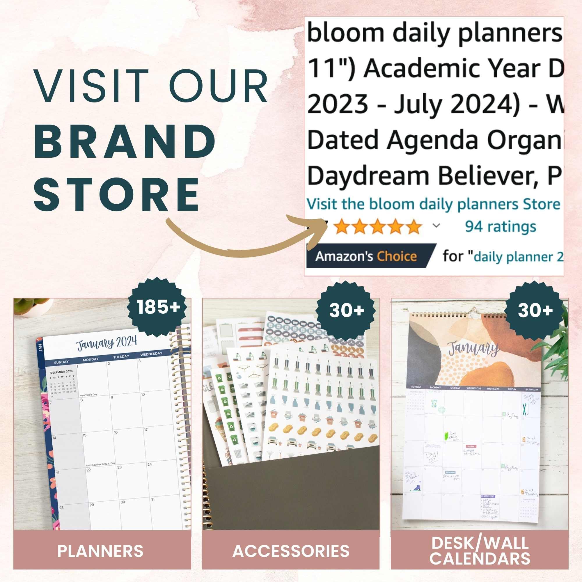 bloom daily planners New UNDATED Hardcover Calendar & Daily Bound To Do List Spiral Notebook - Notes, Goals, to Do's Planning System - 8.25" x 6.5" - Daydream Believer
