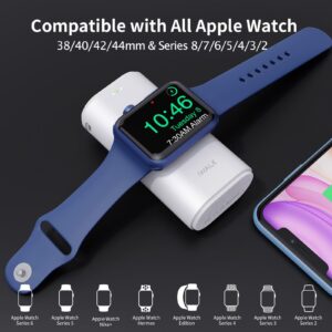 iWALK Portable Charger for iWatch, 9000mAh Power Bank with Built in Cable, Battery Pack Charger Portable Compatible with Apple Watch Series 8/7/6/Se/5/4/3/2, iPhone14/13/12/12 Pro Max/ 11/6s
