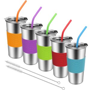 vermida 20oz spill proof kids cups with lids and straws,stainless steel tumblers with straws,unbreakable metal drinking glasses with lids,leak proof travel cups with straws for adults and kids