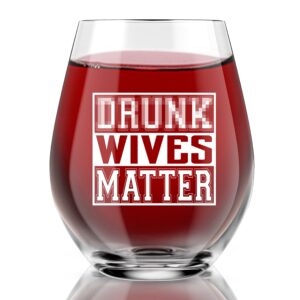 agmdesign wives matte funny stemless wine glass, premium birthday gifts for women, her, sister, wife, boss, mom, aunt, bff, coworkers, unique present idea from husband to wife