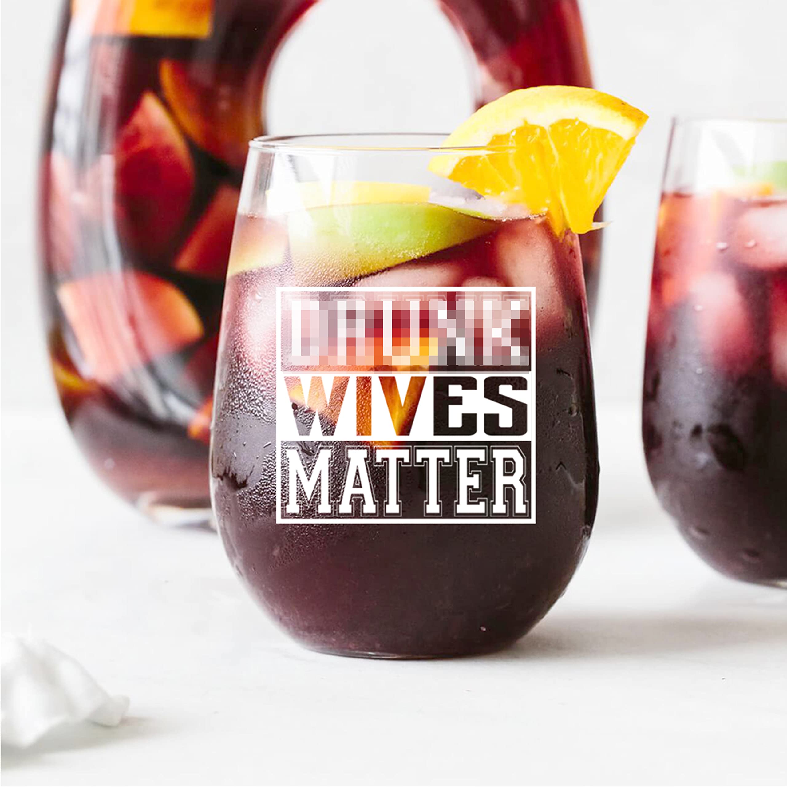 AGMDESIGN Wives Matte Funny Stemless Wine Glass, Premium Birthday Gifts for Women, Her, Sister, Wife, Boss, Mom, Aunt, BFF, Coworkers, Unique Present Idea from Husband to Wife