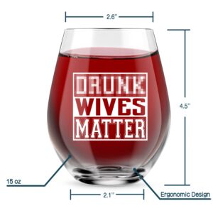 AGMDESIGN Wives Matte Funny Stemless Wine Glass, Premium Birthday Gifts for Women, Her, Sister, Wife, Boss, Mom, Aunt, BFF, Coworkers, Unique Present Idea from Husband to Wife