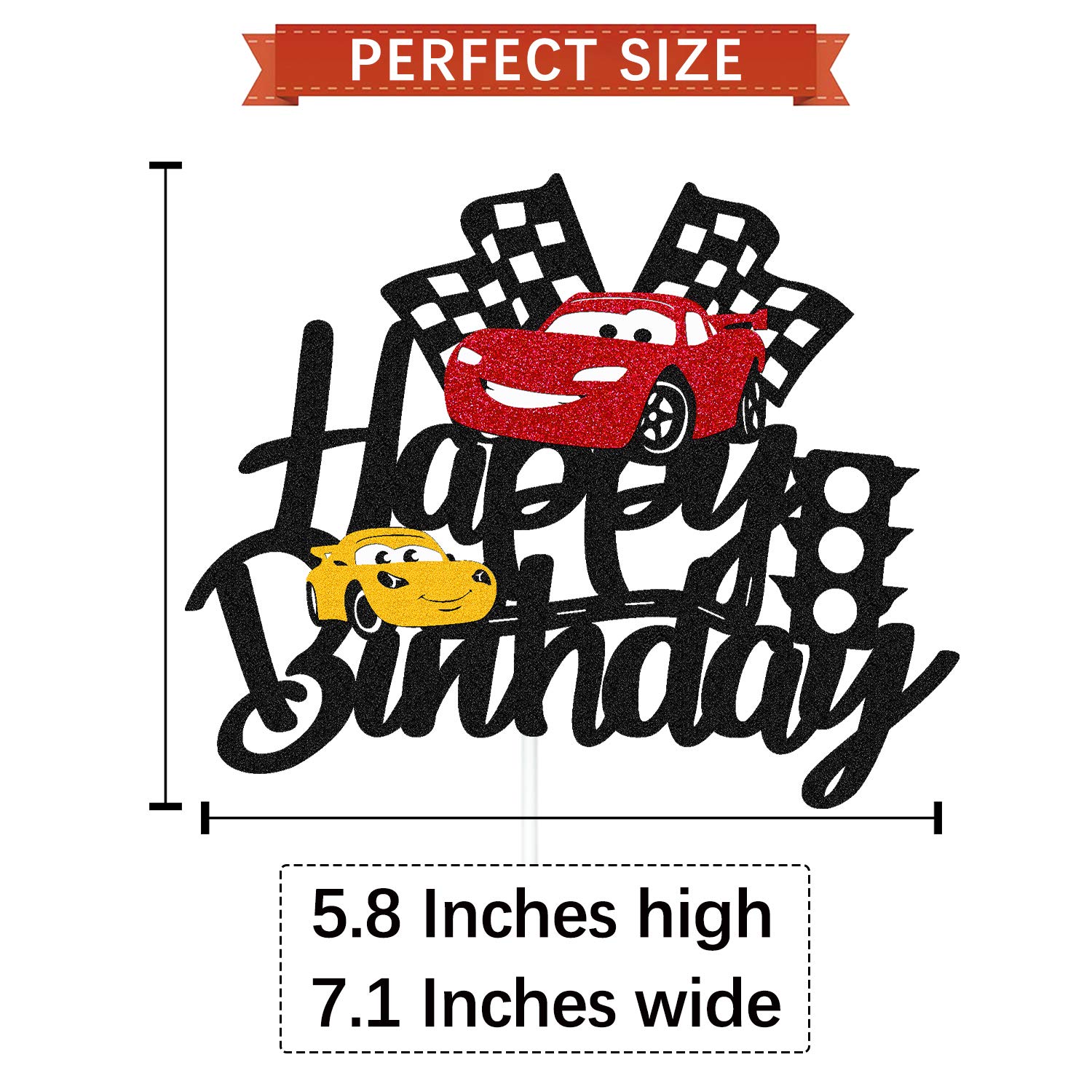 Car Cake Topper Race Car Cake Decorations for Racing Car Checkered Flag Themed Kids Boy Girl Happy Birthday Party Supplies Double Sided