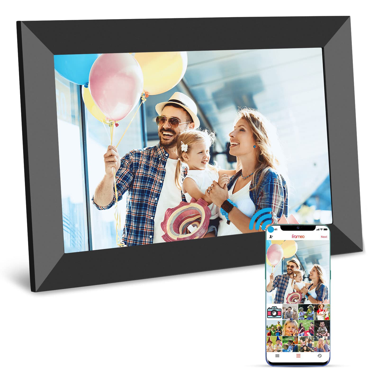 WiFi Digital Picture Frame 10.1 Inch Smart Digital Photo Frame with IPS Touch Screen HD Display, 16GB Storage Easy Setup to Share Photos or Videos Anywhere via Free Frameo APP (Black Frame)