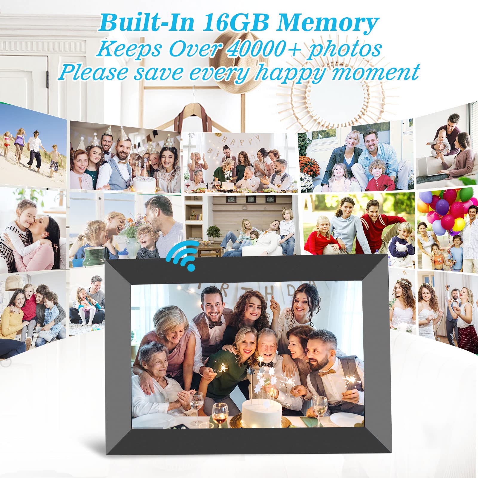 WiFi Digital Picture Frame 10.1 Inch Smart Digital Photo Frame with IPS Touch Screen HD Display, 16GB Storage Easy Setup to Share Photos or Videos Anywhere via Free Frameo APP (Black Frame)