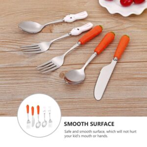 KESYOO 5PCS Stainless Steel Flatware Silverware Cutlery Set Easter Bunny Carrot Fork Spoon Eating Utensils Tableware with Ceramic Handle for Kids Home