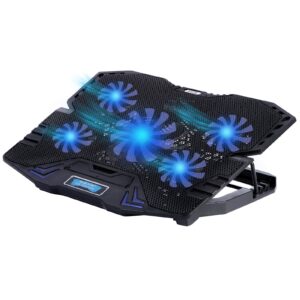 taehfus laptop cooling pad 5 fans, perfect for the laptop under 17.3 inchs, blue lights, quiet and 2 usb switchs
