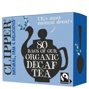 clipper tea tea fairtrade organic decaf 80 unbleached, plastic-free bags, 8.2 oz, 1 pack, 80 unbleached tea bags