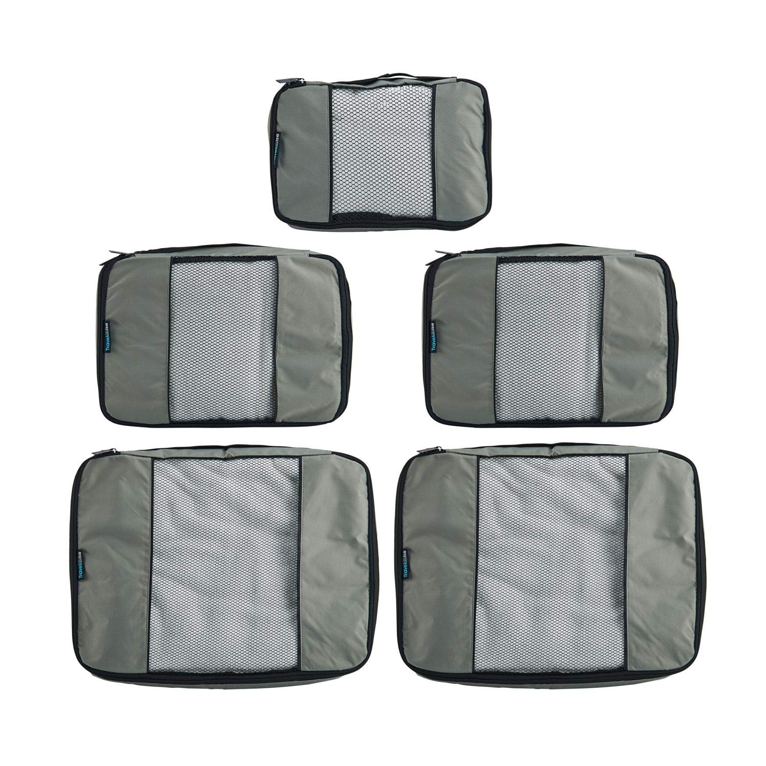 TravelWise Luggage Packing Organization Cubes 5 Pack, Silver, 2 Small, 2 Medium, 1 Large